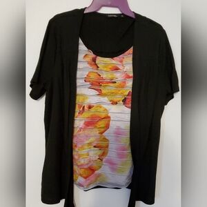 Women's Cardigan with Attached floral blouse